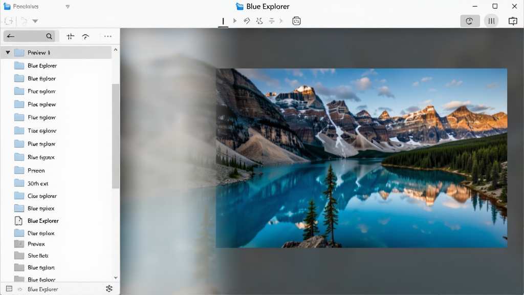 Blue Explorer内置预览引擎的实拍效果图,界面右侧面板中完整展示一张高清风景图片,左侧是文件列表,中间以细腻的阴影过渡,整体视觉柔和,排版规整,体现软件一体化预览的便捷性,Blue Explorer预览功能展示