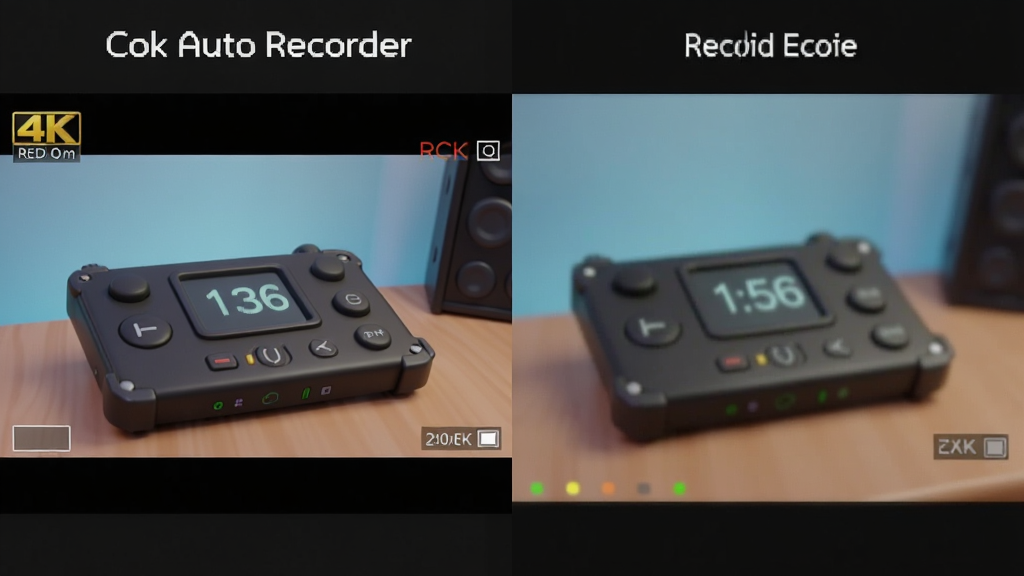 一张对比图,左侧为Cok Auto Recorder录制的4K高清视频画面,右侧为普通录制效果,画质差异明显,色彩鲜艳,细节丰富,风格专业。