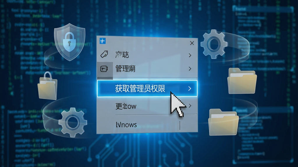 画面主体为一块悬浮在科技感蓝色光效背景中的Windows系统右键菜单界面,菜单中醒目高亮显示