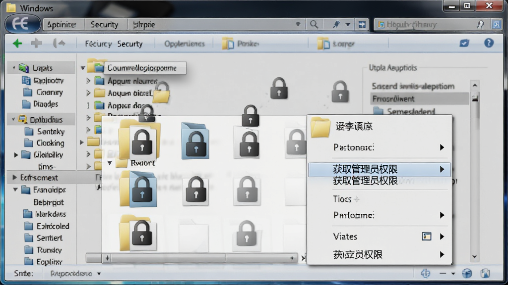 画面主体为Windows资源管理器中一个多层级的文件夹目录树,右键文件夹后弹出菜单显示