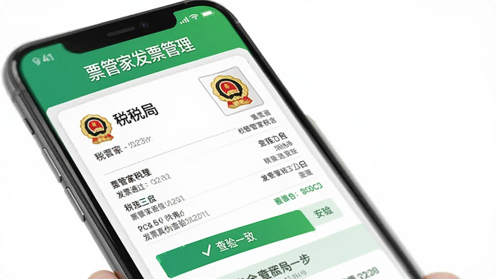票管家发票管理发票真伪查验结果页面,手机展示查验通过的发票状态,显示