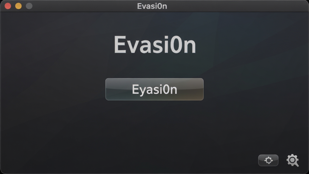 一张展示 Evasi0n 软件主界面的高清截图,界面简洁,中央是越狱按钮,背景为深色渐变风格,整体布局居中,细节清晰,画质干净,无多余元素