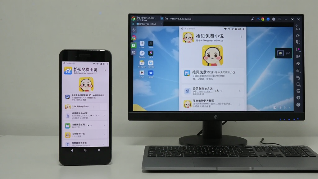 图片展示一部安卓手机和一部电脑并排放置,手机屏幕上显示