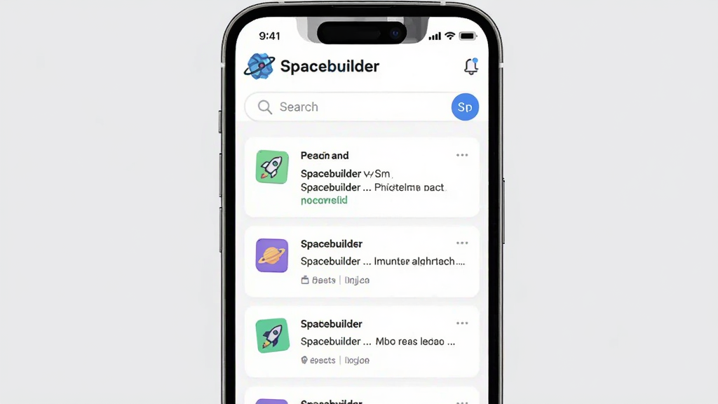Spacebuilder�������ֻ����������ʾ���ƶ��˽���Ԥ��ͼ��ҳ�涥��Ϊ����Logo�����������·�����Ϣ���б������岼�ּ�����죬���ÿ�Ƭʽ��ƣ�ɫ�����£��ƶ�UI��ƹ淶���߻��ʣ��޶���Ԫ��