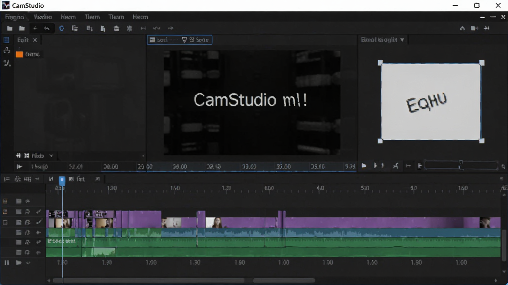 CamStudio�ı༭���棬ʱ��������ʾ�����ƵƬ�Σ���������һ���򵥵����ֱ�ע�Ͳü���������Ϊ��ɫ���������ɫ�����飬��������������ϸ�壬�޶���Ԫ��