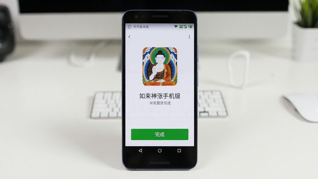 如来神涨手机版安装步骤图,主体为安卓手机屏幕显示安装完成界面,背景为简洁桌面,布局居中,排版干净,风格实用,细节有“完成”按钮,画质清晰,无多余元素
