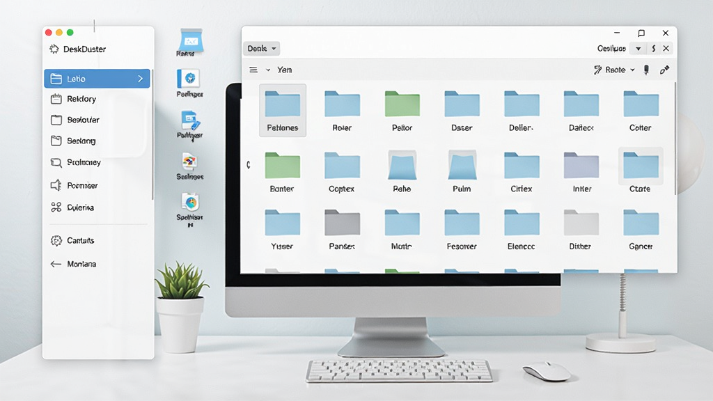 DeskDuster软件主界面预览图,展示整洁的桌面整理效果,界面设计简洁明亮,左侧为功能菜单,右侧为桌面文件分类展示,风格现代,细节丰富,画质清晰,干净无多余元素