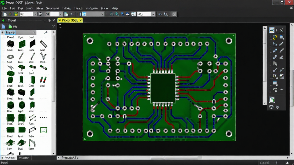 һ��չʾProtel 99SE����������ĸ����ͼ������������һ�����ڱ༭��˫��PCB�岼��ͼ����ɫ����Ϸֲ����������ɫ����ɫ���ߺ���ɫ�ĺ��̡����ף�����Ƿֲ���ʾ��Ԫ����װ���б����Ҳ��Ǹ��������������岼��רҵ������������ɫ�������в�ɫ��·���������ʸɾ����޶���Ԫ�أ�ͻ����������ƹ����뾭�������