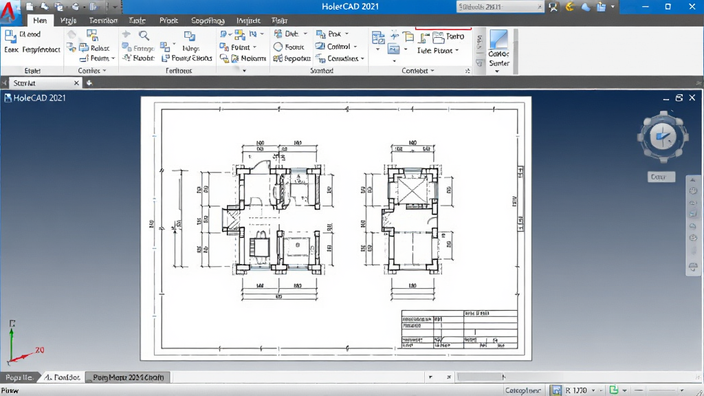 一张展示浩辰CAD 2021软件主界面的图片,画面中央是软件启动后的默认工作区,包含标题栏、菜单栏、工具栏和绘图区,绘图区内有一张打开的工程图纸,界面风格简洁专业,整体色调以蓝灰白为主,干净整洁,无多余元素,画质清晰
