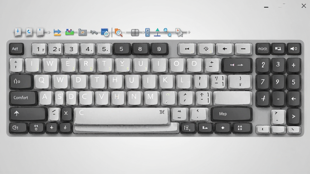 一张展示Comfort On-Screen Keyboard软件界面的全貌图,画面中央是一块完整的虚拟键盘,按键排列整齐,包含字母区、数字区与功能键区,键盘上方有简洁的工具栏,整体布局清晰,风格为现代简约科技感,细节上按键带有轻微的立体阴影效果,背景为干净的浅灰色渐变,画质清晰,无多余元素