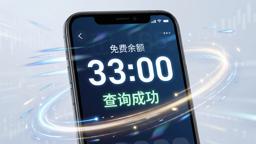 话费余额免费查询一键极速查询功能展示图,画面主体为手机屏幕特写,屏幕显示大大的话费数字和“查询成功”字样,周围环绕速度线条和光效,布局居中,风格动感科技,细节丰富,画质高清,干净无多余元素