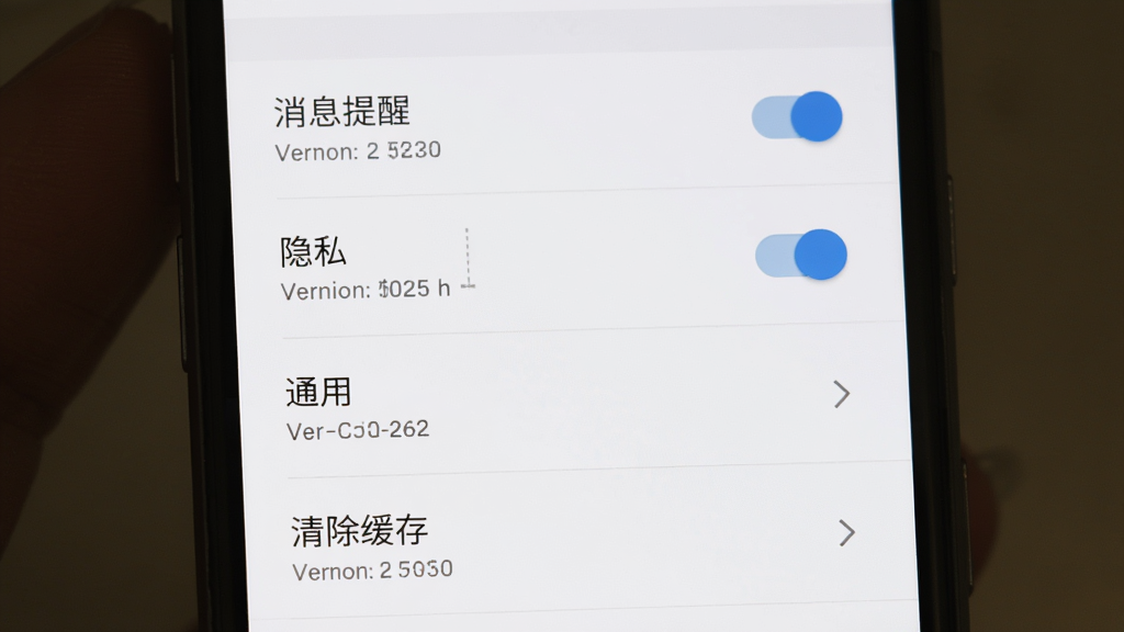 知乐岛 安卓版 设置界面截图,主体为手机屏幕中的设置菜单,包含消息提醒、隐私、通用、清除缓存等选项。布局为列表式,排版整齐。风格为浅色极简,背景为白色。细节包括开关按钮、箭头图标、版本号文字。画质清晰,干净,无多余元素。