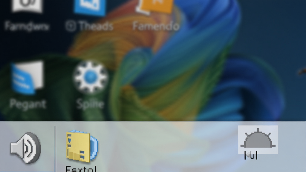 一张展示 Windows 系统托盘区域软件图标的特写图,画面主体是任务栏右下角的一个小图标,图标形状为半个太阳,颜色为浅灰色,周围有音量、网络等其他系统图标,背景是模糊的桌面壁纸,风格为写实截图风,细节包括图标像素边缘、任务栏半透明效果,画质清晰,干净,无多余元素。