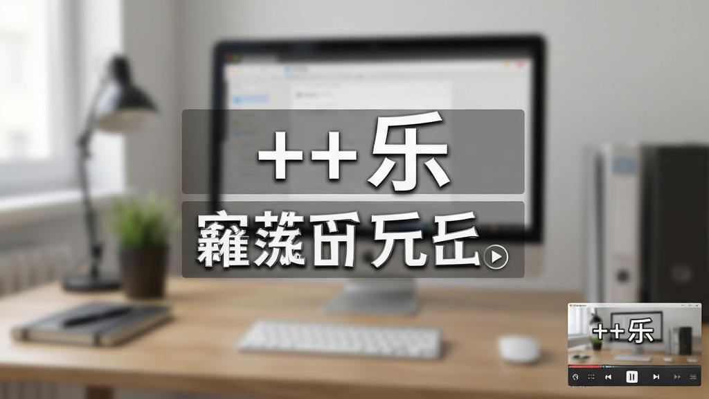一张“++乐”桌面歌词功能的场景图,画面主体为电脑桌面,软件播放器缩小在右下角,屏幕中央悬浮着两行白色歌词文字,背景是模糊的办公桌面;布局为全屏视角,排版突出歌词悬浮层;风格为写实渲染,细节包括歌词描边、半透明背景、播放控制小图标;画质高清,画面干净,无多余元素。