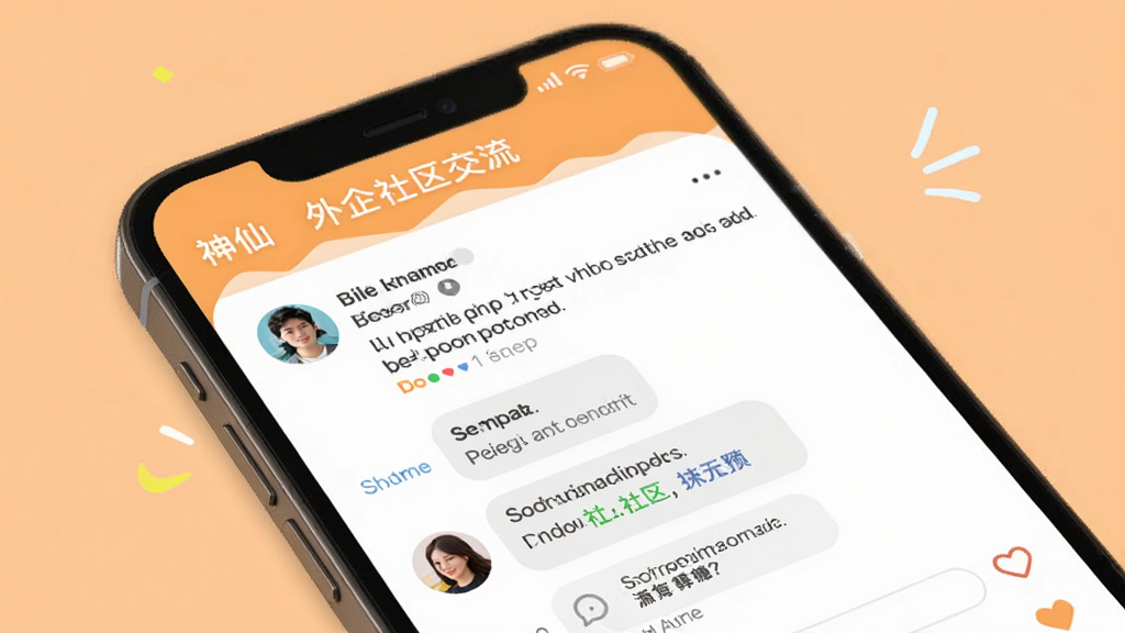 神仙外企社区交流页面,手机屏幕显示用户发帖和评论互动,界面风格活泼明快,背景为浅橙色,画质清晰干净,无多余元素