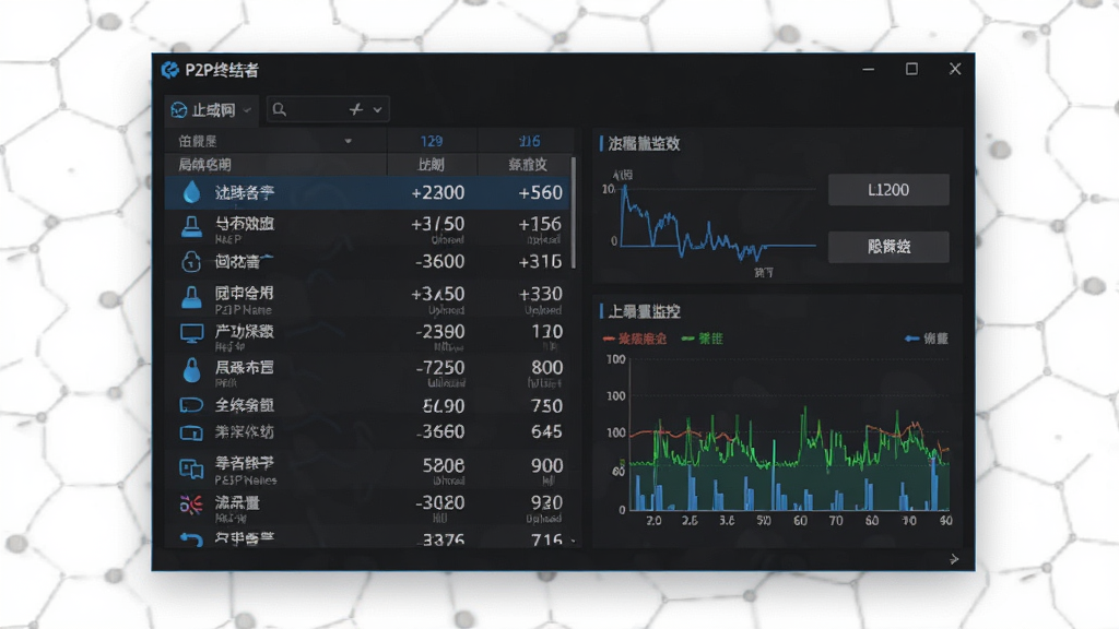 一张展示P2P终结者软件主界面的图片,画面中央是软件窗口,窗口内显示局域网设备列表和流量监控图表,主体为深色科技风格界面,布局为软件截图居中,排版清晰,风格为现代简约科技风,细节包括设备名称、上传下载速度数值、限速按钮,画质高清,干净,无多余元素