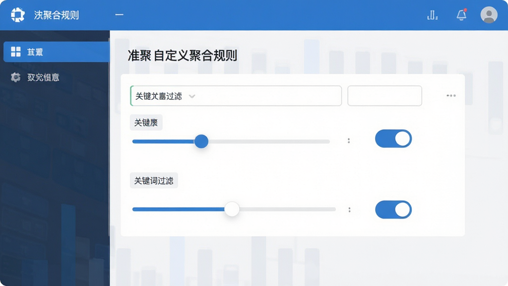 准聚 自定义聚合规则 设置界面 关键词过滤 滑块与开关控件 蓝色主题 扁平化设计 高清画质 干净整洁