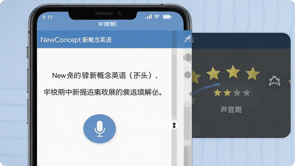 一张展示新概念英语跟读功能的图片,画面中