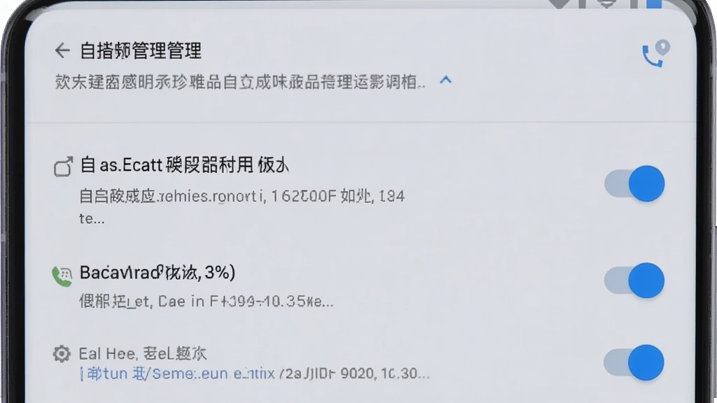 一张手机应用设置界面的图片,画面展示安卓手机中应用权限管理页面,屏幕中可见自启动、后台运行等开关选项,背景为简洁的浅灰色,风格写实,细节清晰,画质干净,无多余元素