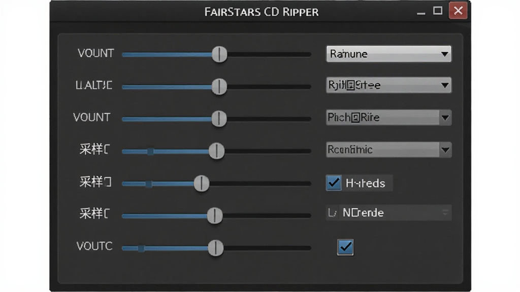 ��ƵЧ���������ʾ��ͼ������ΪFairStars CD Ripper����������ѡ����棬����Ϊ�������еĲ��������빴ѡ�򣬷��Ϊרҵ��Ƶ���߷��ϸ�ڰ����������������������˵���Ԫ�أ����ʸ��壬�ɾ����޶���Ԫ��