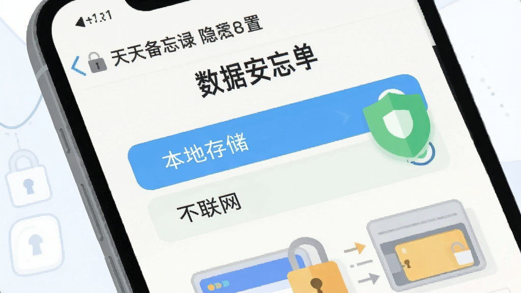 手机屏幕展示天天备忘录隐私设置页面,