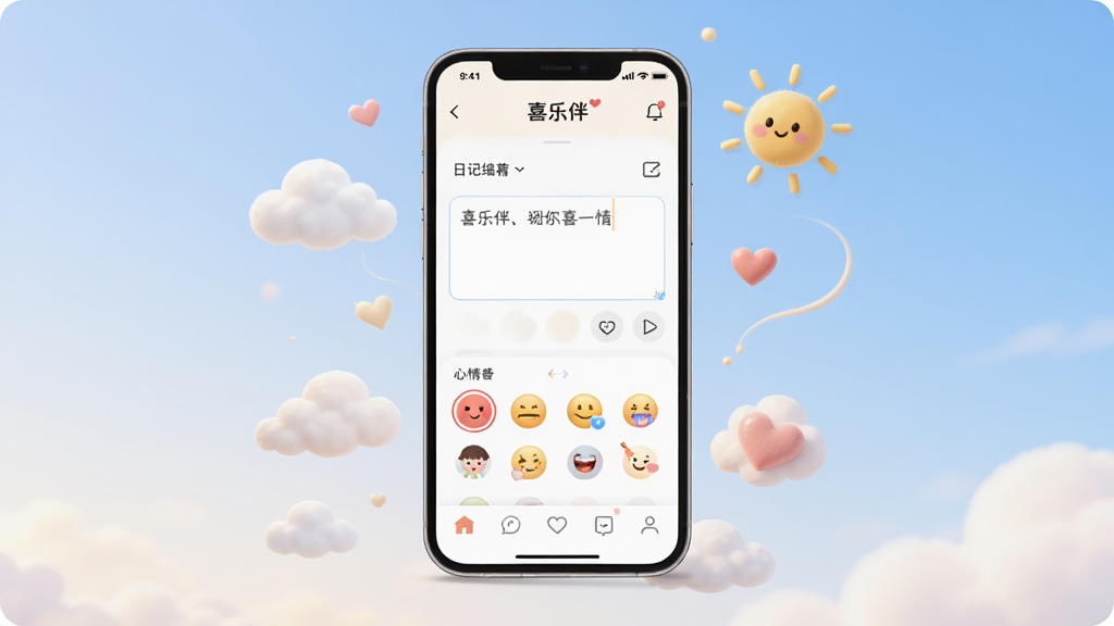 һ���ԡ�ϲ�ְ顱�����ռǹ���Ϊ�����AI��ͼ����������Ϊ�ֻ���Ļ����ʾϲ�ְ�Ӧ�õ��ռǱ༭ҳ�棬�������������������ѡ��������Ļ��ΧƯ�����ƶ䡢̫�������ĵ����Ԫ�أ�����Ϊ����ɫ���䡣�����ů���������ּ�࣬�����������޶���װ�Ρ�