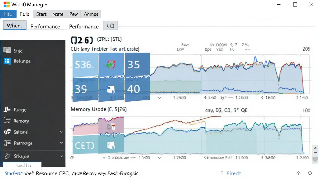 一张展示Win10经典开始菜单资源占用情况的图片,主体是任务管理器性能标签页,布局为数据图表排版,风格为系统监控截图,细节包括CPU和内存使用率曲线,画质高清,干净,无多余元素