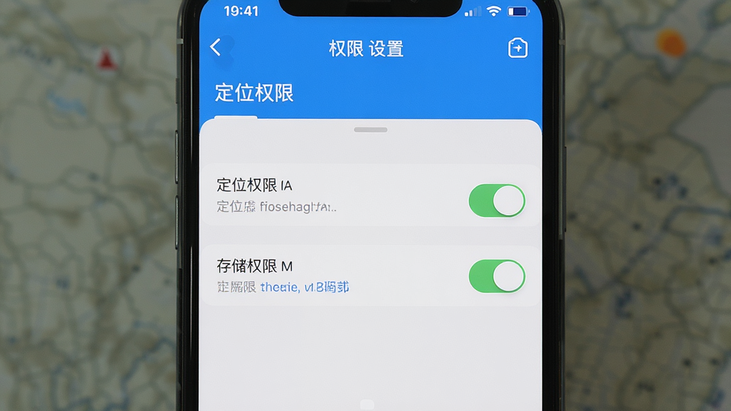 即刻全景卫星导航在手机上的权限设置界面截图,画面显示定位权限与存储权限的开关选项,界面简洁明了,有中文说明文字,整体风格清晰,布局合理,细节到位,画质高清,干净无多余元素