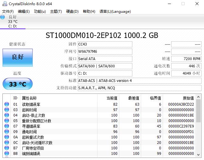 CrystalDiskInfo 硬盘检测界面