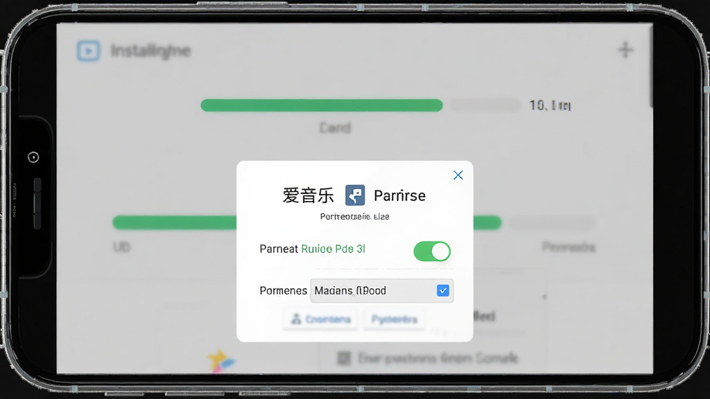 爱听音乐库大全安卓手机安装与权限设置示意图,主体为手机屏幕显示安装进度条与权限授权弹窗,布局为居中展示,排版清晰,风格扁平化科技感,细节包括安装按钮、权限开关、存储路径选择,画质高清,干净,无多余元素