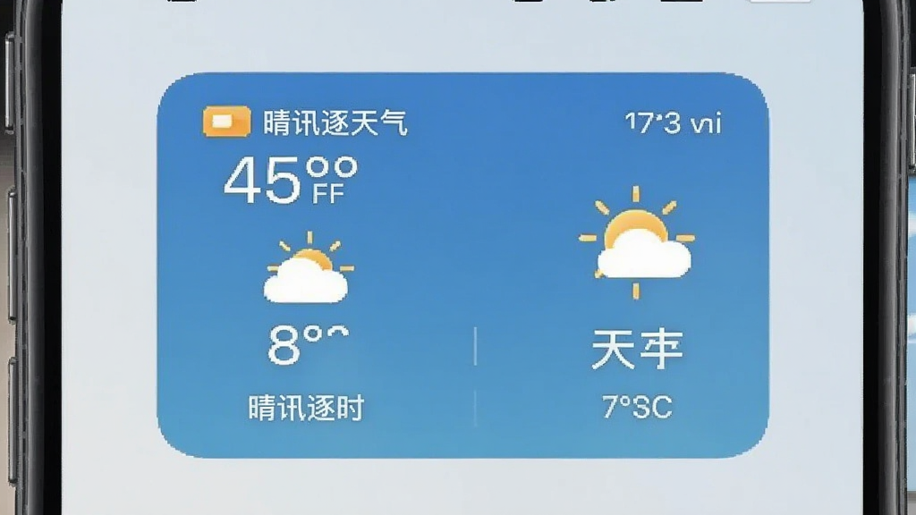 一张手机桌面截图,桌面上放置了晴讯逐时天气的桌面小组件,小组件显示当前温度、天气图标与城市名称,背景为简约风格手机壁纸,画质清晰,干净无多余元素