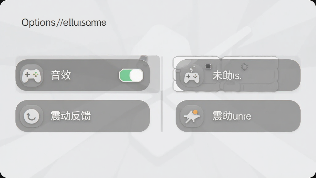 一杯游戏设置与菜单界面,画面展示简洁的选项列表,包含音效开关和震动反馈按钮,布局为上下分栏,风格为素雅极简,细节包含圆角图标和浅灰色背景,画质清晰干净,无多余元素