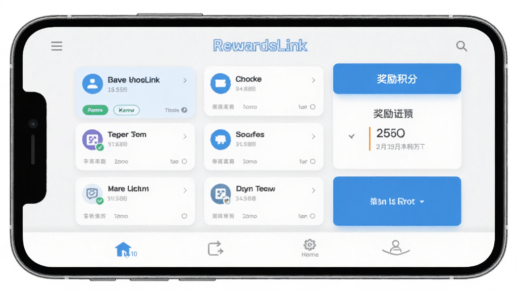 RewardsLink����������չʾ���ֻ���Ļ������ʾRewardsLinkӦ����ҳ��ҳ����������б���Ƭ����������չʾ���򡢵ײ������������岼��������������ɫ����ƽ����Ʒ�񣬽���Ԫ���������룬�����������ɾ��޶���Ԫ��