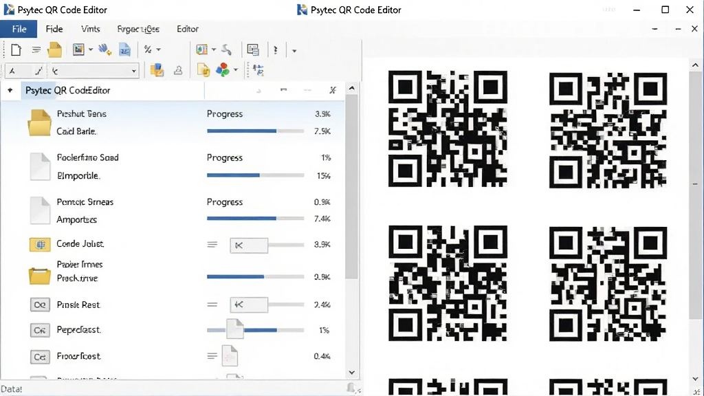 һ��չʾPsytec QR Code Editor�������ɹ��ܵ�ͼƬ������Ϊ���������е����ļ�����б���ͼ�����������Ϊ�����б����Ҳ�Ϊ�����ά������ͼ���Ű���������Ϊ�칫�������ϸ�ڰ����ļ�ͼ��ͽ������������������ɾ����޶���Ԫ��