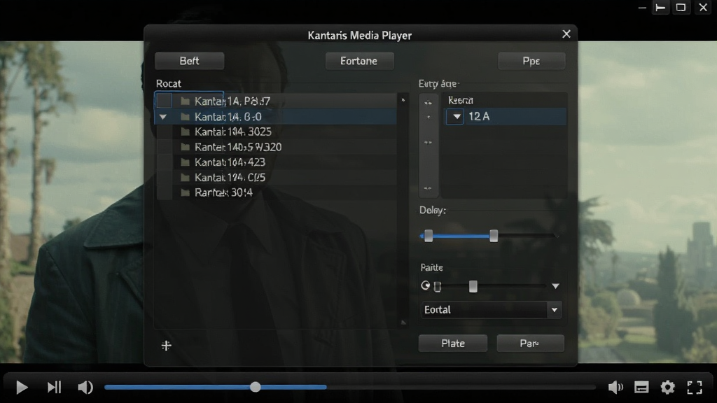 Kantaris Media Player���Ž�������Ļ�������չ������ʾ��Ļ����б����ӳٵ������顢�����Сѡ�����Ϊ���ڲ��ŵĵ�Ӱ���棬������Ϊ��ɫ��͸�����㣬��ť�������룬���������������д��С�Kantaris Media Player������