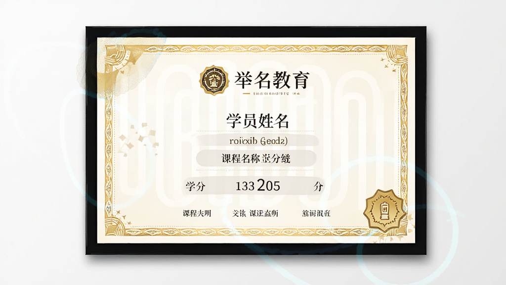 画面中央展示一张电子学分证书的样式,证书上方有