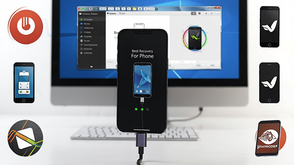 һ���ֻ���Ļ��ʾ'Best Recovery For Phone'���豸���ӽ��棬�������ֻ�ͨ��USB�����ӵ��ԣ�������Ļ��ʾ�������棬��Χ�����Ŷ���ֻ�Ʒ��Logoͼ�꣬����λ�ڻ������룬����Ϊ�������У����Ϊ����Ƽ��磬ϸ�ڰ�������״ָ̬ʾ�ƺ�Ʒ�Ʊ�ʶ����������������ɾ����޶���Ԫ��