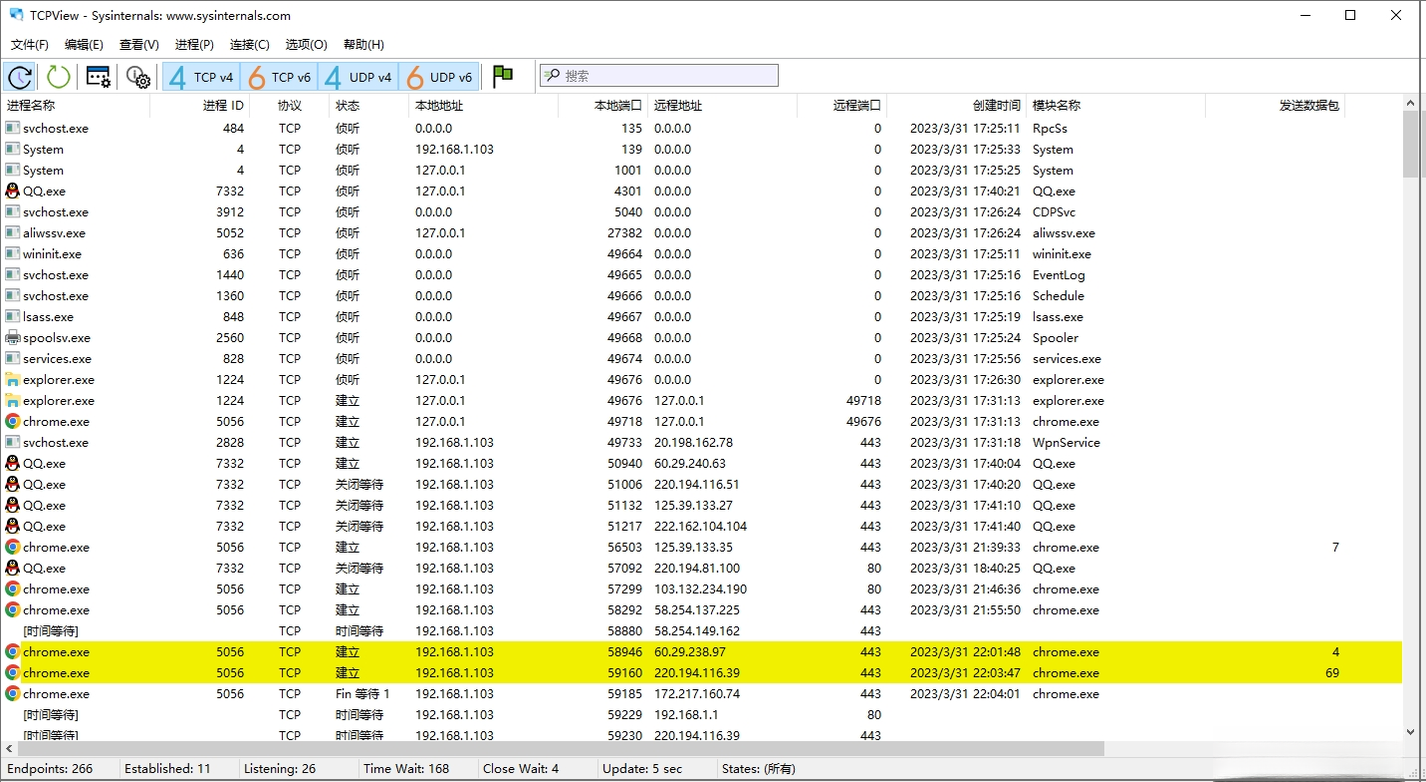 TCPView端口监控工具{package_version_name} 网络连接查看
