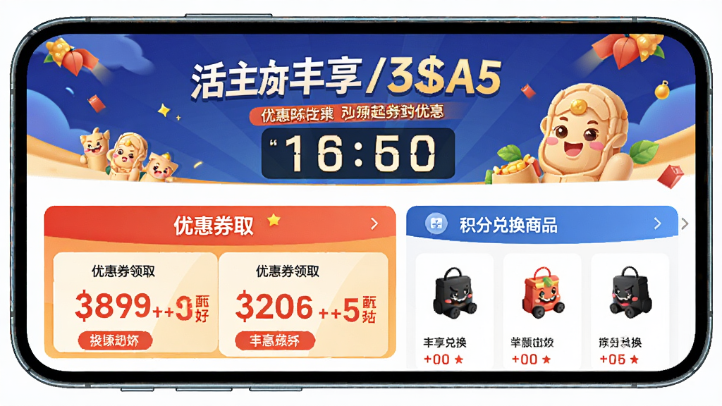 һ�ŷ�������APP���Żݻҳ��չʾͼ���������ֻ���Ļ�������Ϸ�Ϊ�����͵���ʱ���·�Ϊ�Ż�ȯ��ȡ����ͻ��ֶһ���Ʒ�б����Ű���ջ��ã����Ϊ��������ϸ���ϰ�����Ŀ�ļ۸��ǩ���ۿ���Ϣ�����������ɾ����޶���Ԫ��