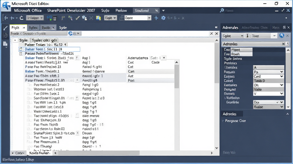 软件功能展示图,主体为 Microsoft Office SharePoint Designer 2007 的 CSS 样式编辑界面,中央显示样式规则列表,右侧为属性面板,布局为浮动窗口式,风格为专业设计软件截图,细节包括选择器、属性和值,画质清晰,干净,无多余元素