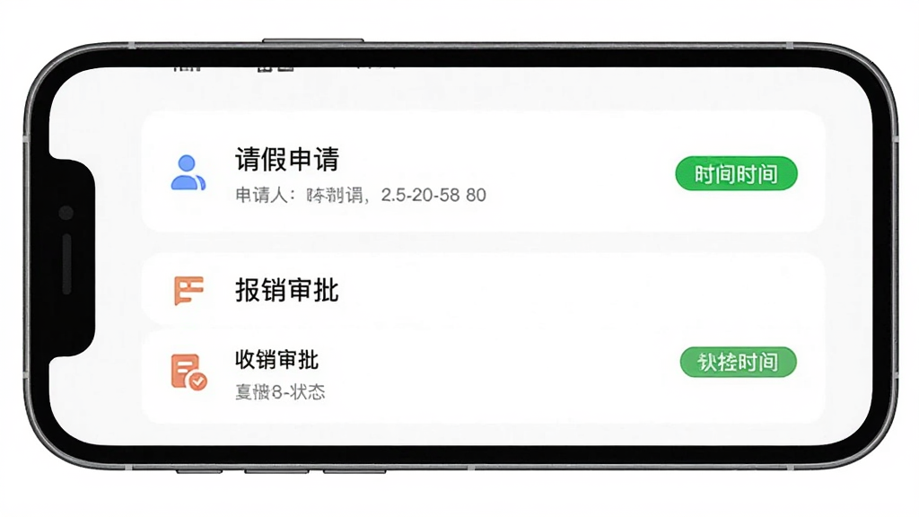 今目标移动端考勤审批界面,画面展示手机屏幕中的审批流程页面,包含