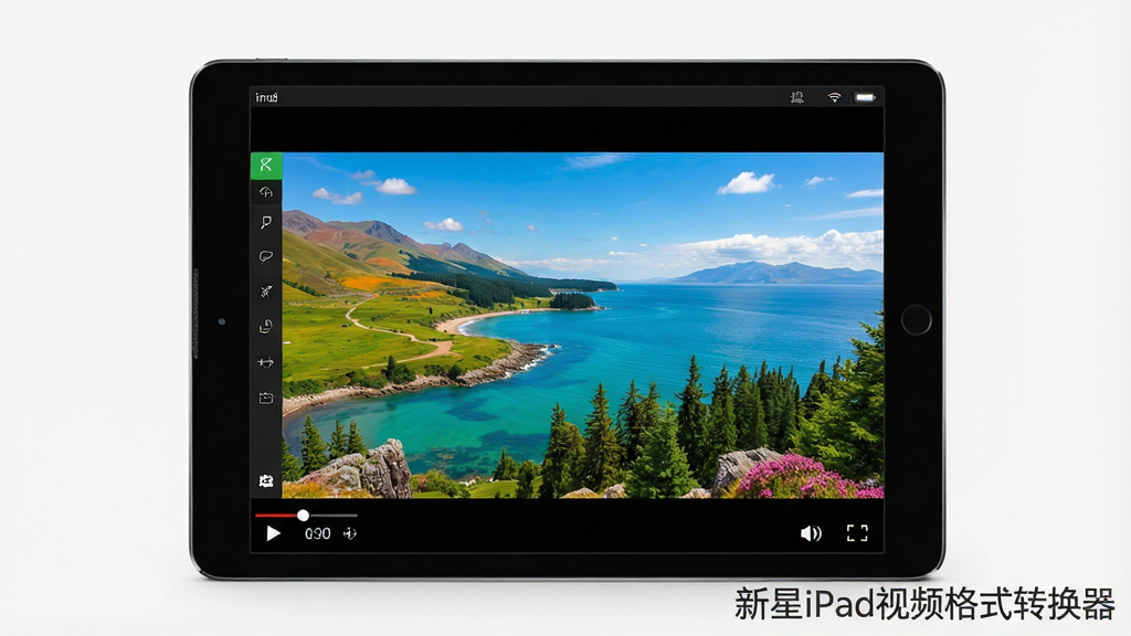 һ��չʾ����iPad��Ƶ��ʽת�������廭�ʱ������ܵ�ͼƬ��������һ̨iPad��Ļ�ϲ��Ÿ�����Ƶ�Ļ��棬����Ϊ����չʾ���Ű�����������Ϊдʵ�Ƽ��磬ϸ�ڰ���iPad��Ļ����ʾɫ�����޵ķ羰��Ƶ���棬�������ơ�����iPad��Ƶ��ʽת��������ˮӡ��ʽ�����ڻ������½ǣ����ʸ��壬�ɾ����޶���Ԫ��