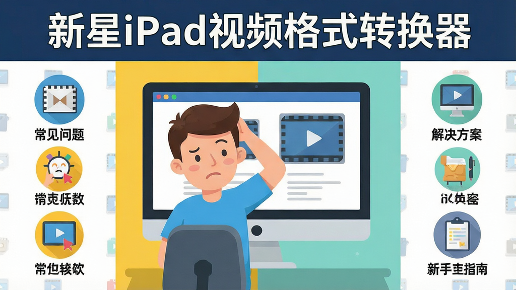 һ��չʾ����iPad��Ƶ��ʽת�������ֱܿ�ָ�ϵ�ͼƬ��������һ����ͨ���ĵ�����Ļǰ����һλ������û�������Ϊ���ҷ��������չʾ��������ͼ�꣬�Ҳ�չʾ�������ͼ�꣬�Ű�������Ȥ�����Ϊ��ƽ���廭�磬ϸ�ڰ����������ơ�����iPad��Ƶ��ʽת�����������ڻ��涥�������ʸ��壬�ɾ����޶���Ԫ��