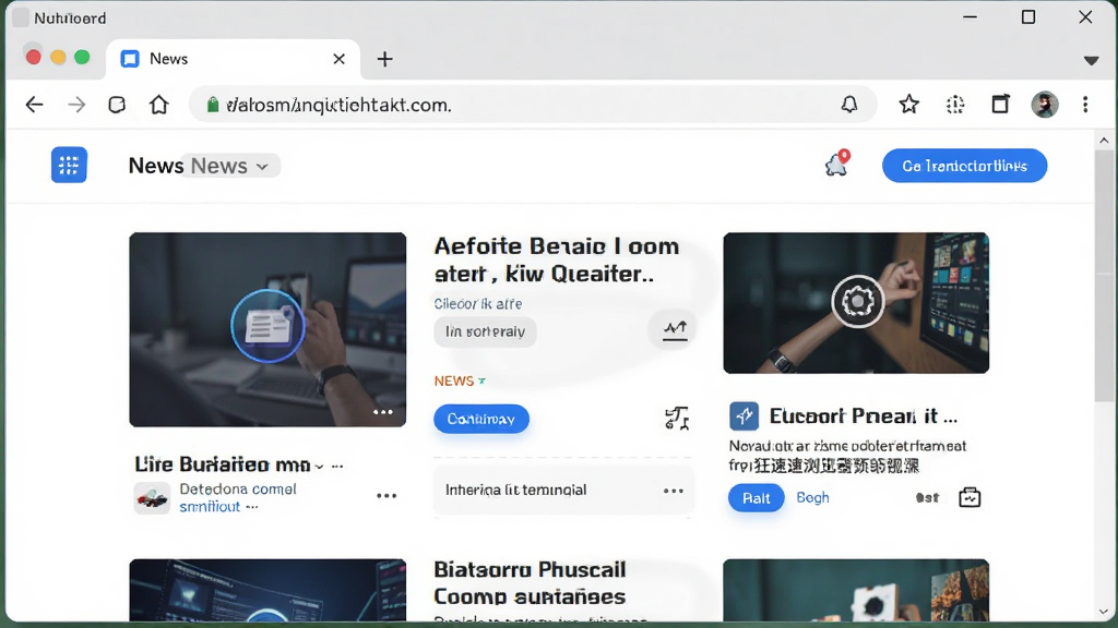 狂速浏览器软件主界面预览图,主体为一款简洁风格的网页浏览器窗口,布局为顶部多标签页栏与地址输入框,中间为新闻资讯首页,排版整齐,风格为现代扁平化科技风,细节包含蓝色高亮按钮与清晰图标,画质清晰干净无多余元素