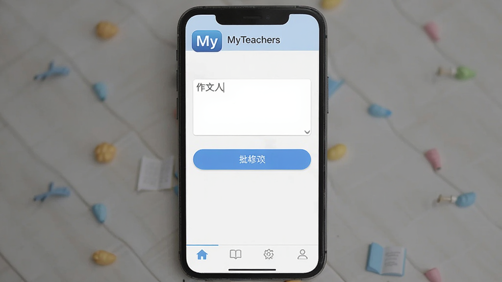 一张展示MyTeachers软件主界面的手机屏幕截图,画面中央是简洁的白色背景应用界面,顶部显示