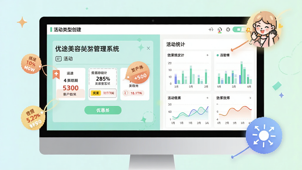 һ��չʾϲ;������������ϵͳӪ������ý���ĸ���ͼ������Ϊ������Ļ���Ż�ȯ����ҳ�������ݿ��壬�������Ϊ�����ѡ���Ҳ�ΪЧ��ͳ��ͼ�����Ű������Ŀ�����Ϊ����ǳɫӪ���磬ϸ���ϰ����ۿ۱�ǩ��ͻ��ѱ�ͼ�꣬���ʸ���ɾ��޶���Ԫ��