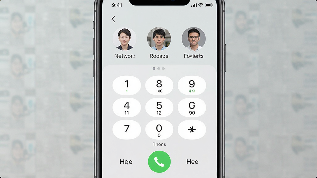 һ��չʾApple����绰���������ͼƬ���������ֻ���Ļ����ʾ��ͨ�����Ž��棬����Ϊ���е��ֻ�������ͼ���Ű�����Ļ�ڰ�����ϵ��ͷ�񡢲��ż�����ͨ����ť�����Ϊ�ִ���Լ�Ƽ��磬ϸ��������iOSϵͳԲ��ͼ�ꡢǳɫ���������������ֱ�ǩ�����ʸ��塢�ɾ����޶���Ԫ��