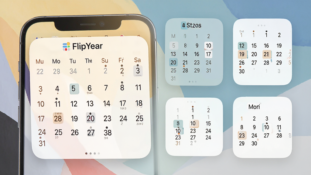 һ��չʾ FlipYear ����С���Ч����ͼƬ���ֻ���Ļ��ʾ�����ͬ�ߴ������С�����������ߴ�������С�ߴ��������֣������ǵ��ŵ�Ī����ɫϵ��ֽ��������¼�Լ����������������ɾ����޶���Ԫ��