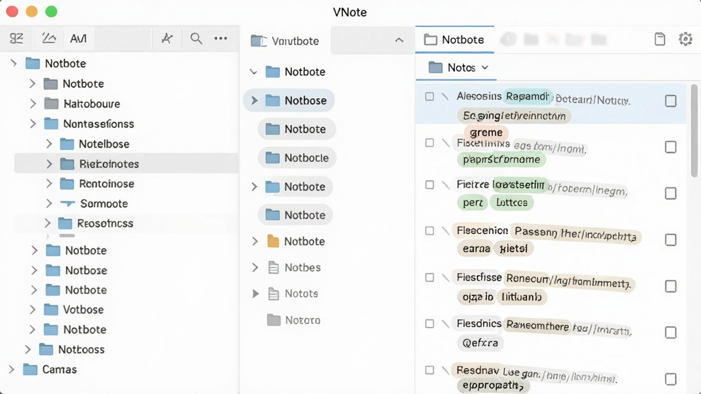 ����չʾ VNote �Ķ�㼶�ʼǱ��������棬���Ϊ��״Ŀ¼�ṹ����������ʼǱ������ļ��У��Ҳ�Ϊ��ǩ�����ʼ��б��������������ɼ� 