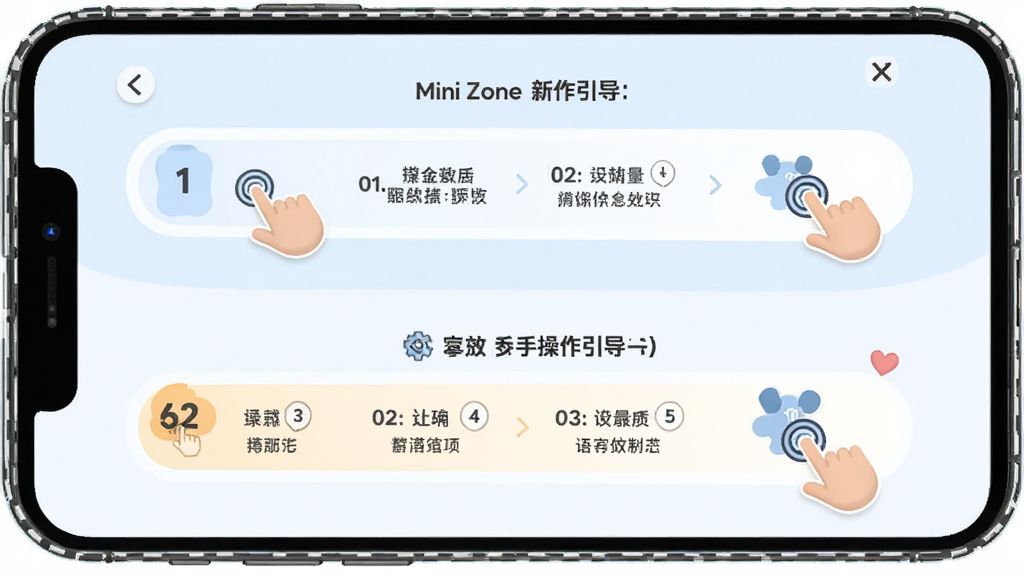 Mini Zone ���ֲ�������ͼ������Ϊ�ֻ���Ļ��ʾ�ֲ�������ʾ������Ϊ�������У��Ű�Ϊͼ�Ľ�ϲ����������Ϊ�Ѻ�����ʽ��ϸ�ڰ�����ָ���ͼ�ꡢ�����š�ǳɫ���������ʸ��壬�ɾ����޶���Ԫ��